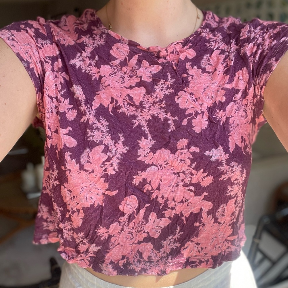 Loveshackfancy maroon floral crop top L - Picture 2 of 3